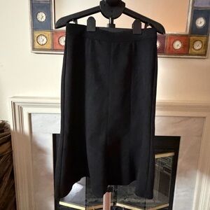 Elie Tahari Classic Black Faux Sueded Leather Midi Skirt with flounce